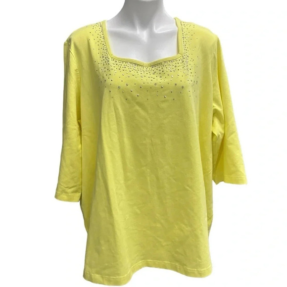 Quacker Factory Yellow Square Neck Sparkle Detail Tunic Top Tee Plus Size NWOT - Picture 9 of 9
